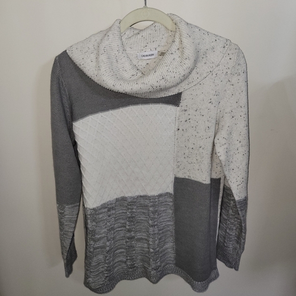 Calvin Klein Women’s Cowl Neck Grey And White Mixed Design Sweater, Size M - Picture 1 of 6